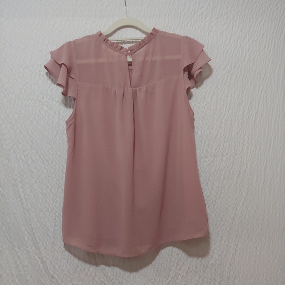 Monteau Pink Ruffled Cap Sleeve Blouse L - Picture 8 of 8